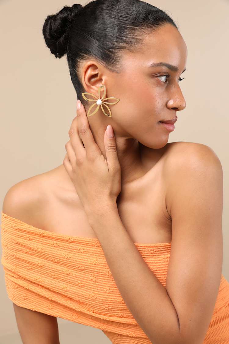 Frigila Gold Flower Statement Earrings
