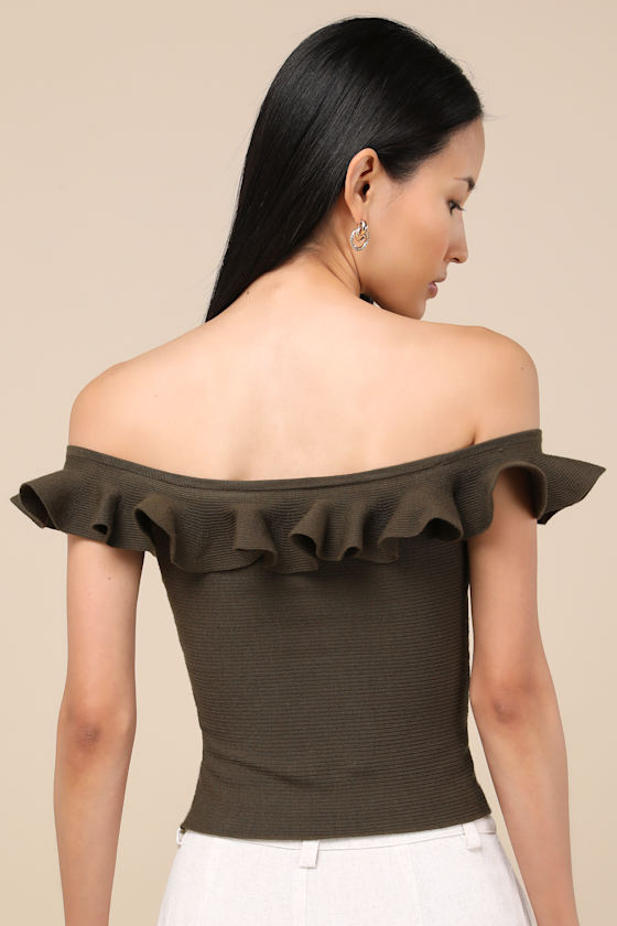 Lulus Eilonwy Olive Ribbed Knit Ruffled Top In Green