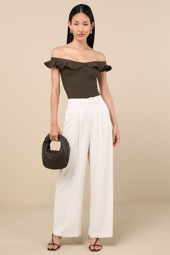 Lulus Eilonwy Olive Ribbed Knit Ruffled Top In Green