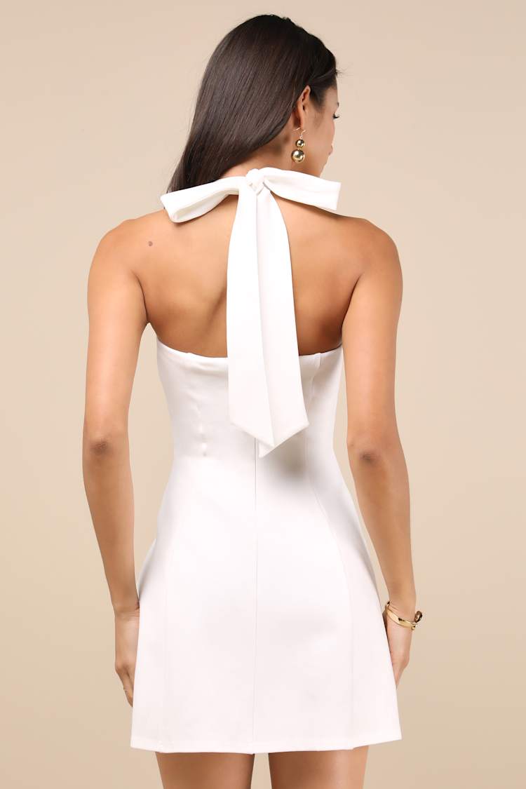 Sariah White Ponte Knit Halter Mini Dress