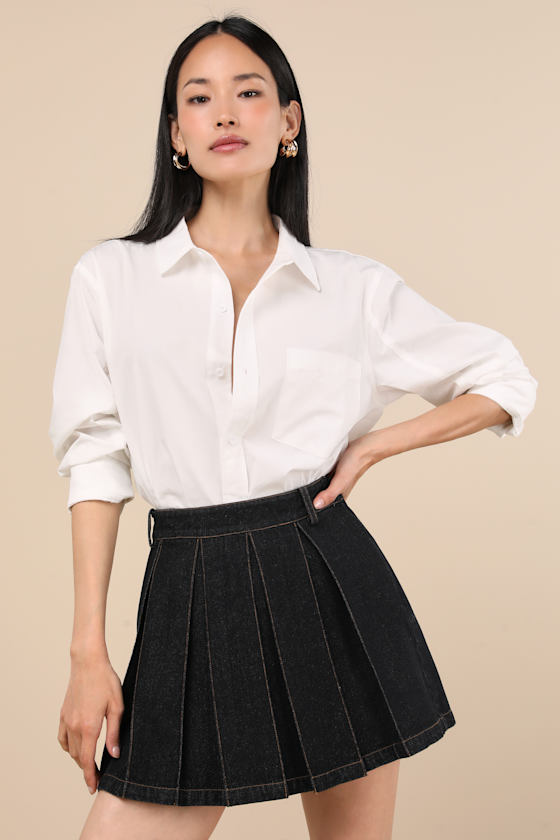Lulus Taliyah Washed Black Denim Pleated High-rise Mini Skirt In Black