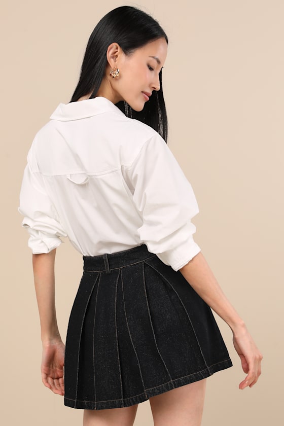 Lulus Taliyah Washed Black Denim Pleated High-rise Mini Skirt In Black