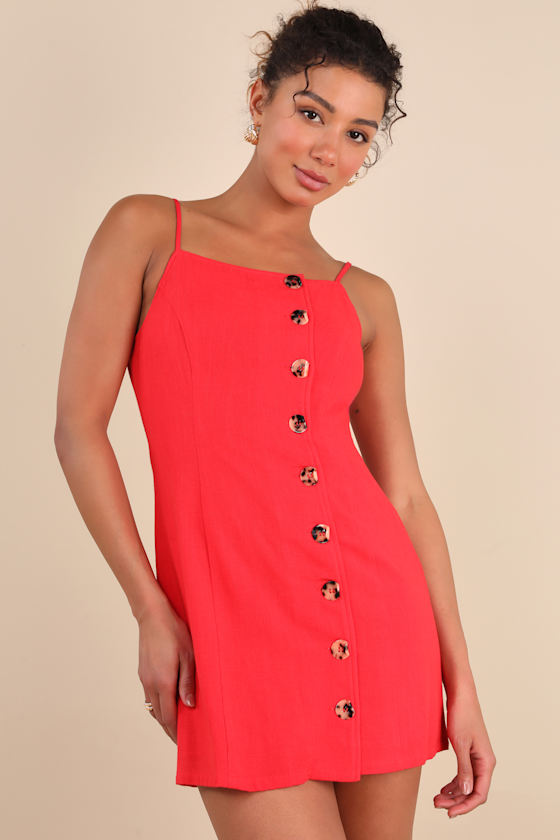 Lulus Chic Objective Red Button-front Mini Dress In Red