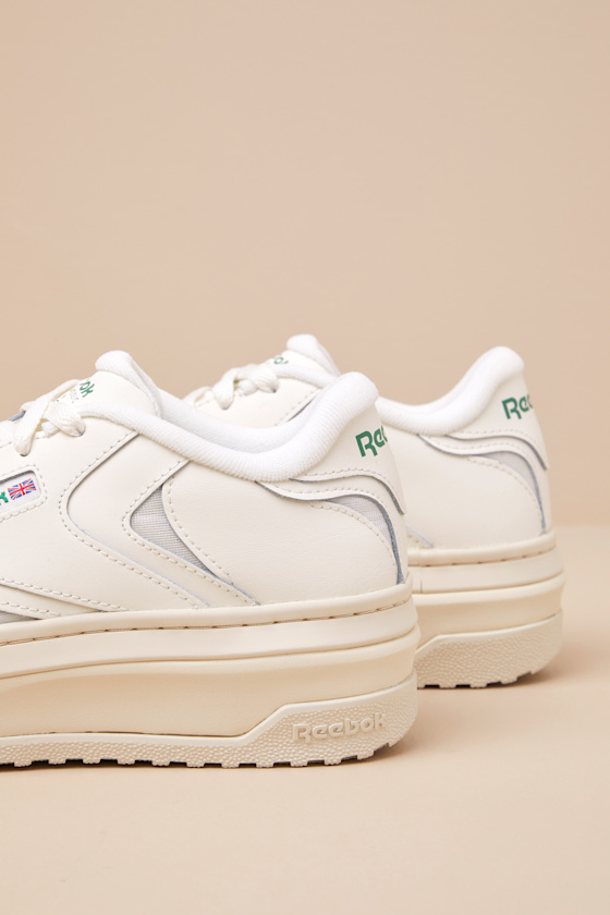 Reebok Club C Extra Chalk And Glen Green Leather Flatform Sneakers In White