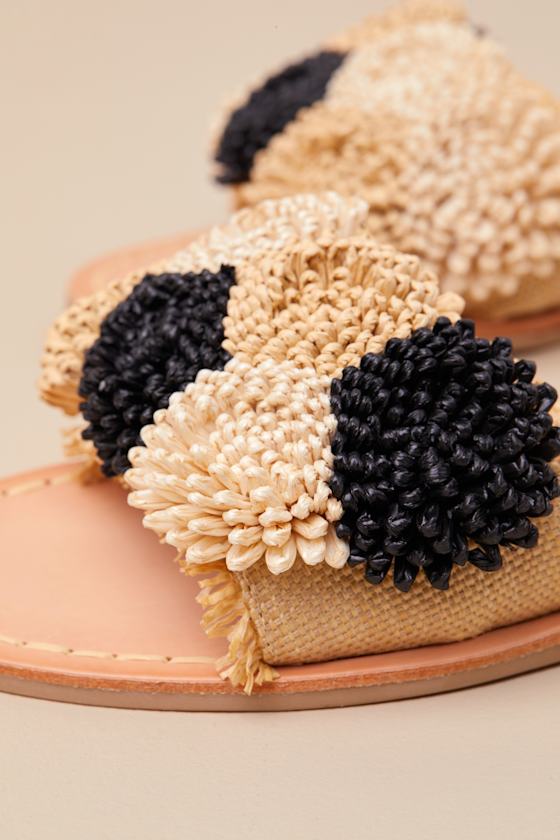 Dolce Vita Danela Black And Natural Raffia Slide Sandals In Black