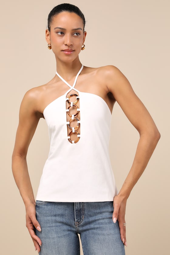 Lulus Palmira White O-ring Cutout Halter Top In White
