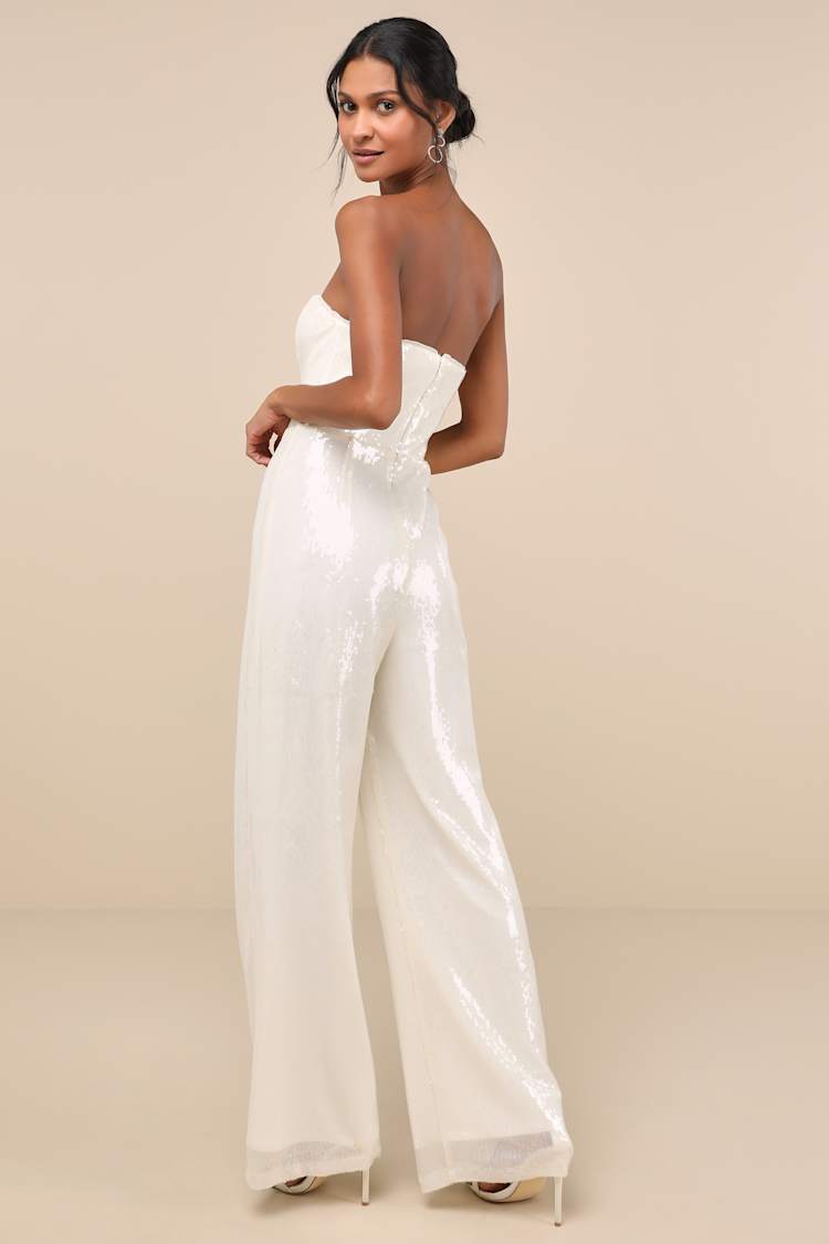 Cherelle Cream Sequin Strapless Jumpsuit