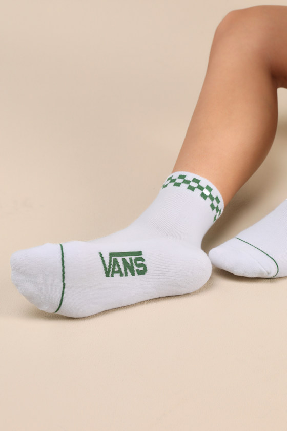 VANS PEEK-A-CHECK WHITE AND GREEN CHECKERBOARD CREW SOCKS