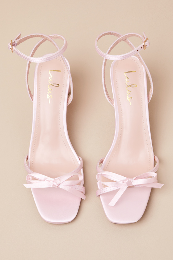 Lulus Rezzy Pink Satin Bow Ankle Strap High Heel Sandals In Pink