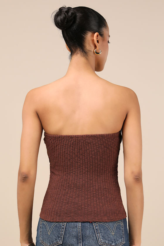 Lautaro Brown Ribbed Strapless Crop Top 3