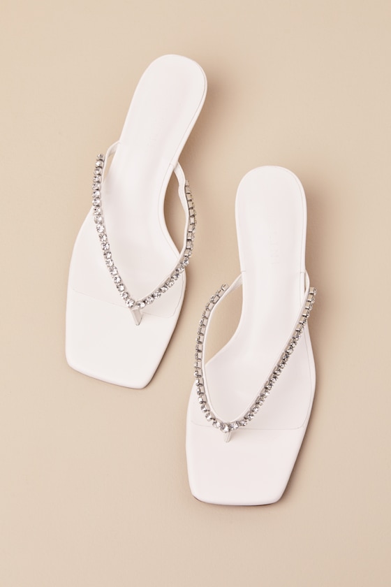 Kathleen White Diamante High Heel Thong Sandals 2