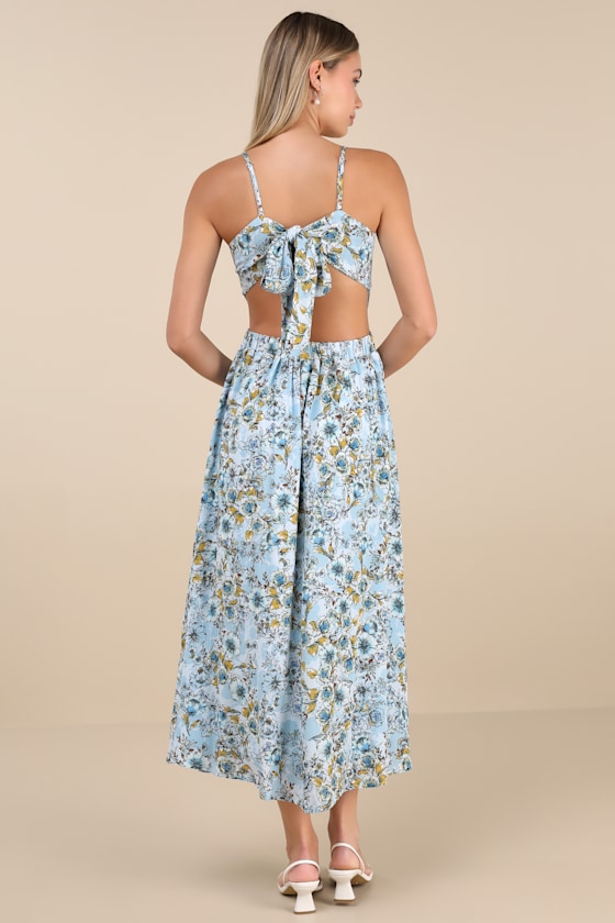 Shop Lulus Tie With You Light Blue Floral Print Tie-back Midi Dress