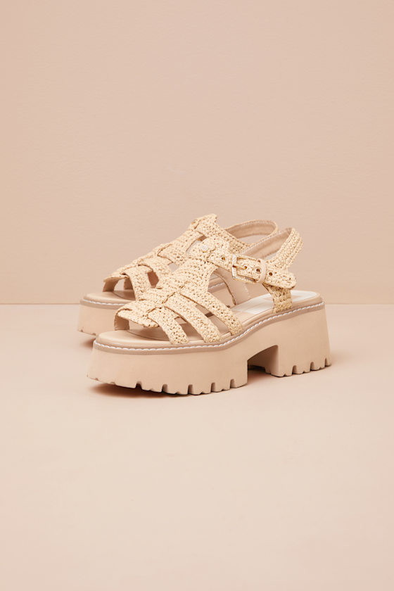 Dolce Vita Latice Light Natural Raffia Caged Platform Sandals In Beige