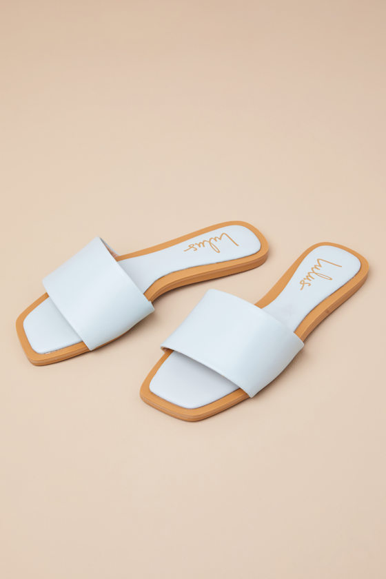 Brenner Baby Blue Flat Square-Toe Slide Sandals