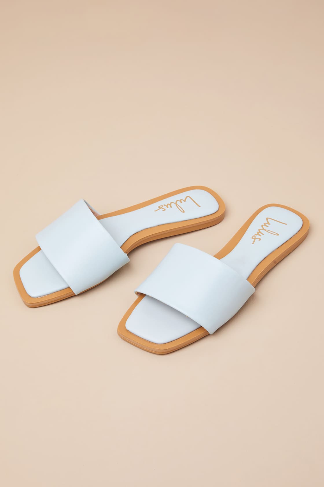 Brenner Baby Blue Flat Square-Toe Slide Sandals