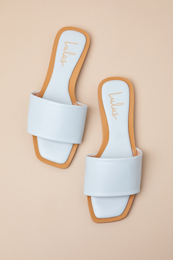 Lulus Brenner Baby Blue Flat Square-toe Slide Sandals In Blue