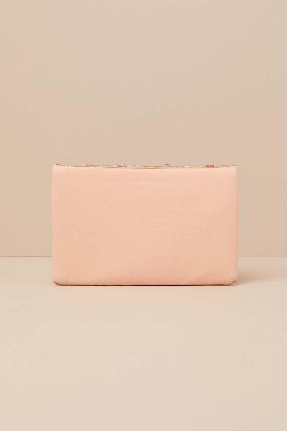 Lucasta Peach Multi Beaded Sequin Clutch - thumbnail 5