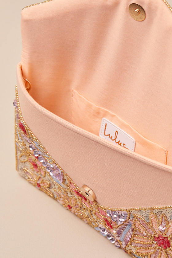 Lucasta Peach Multi Beaded Sequin Clutch - thumbnail 6