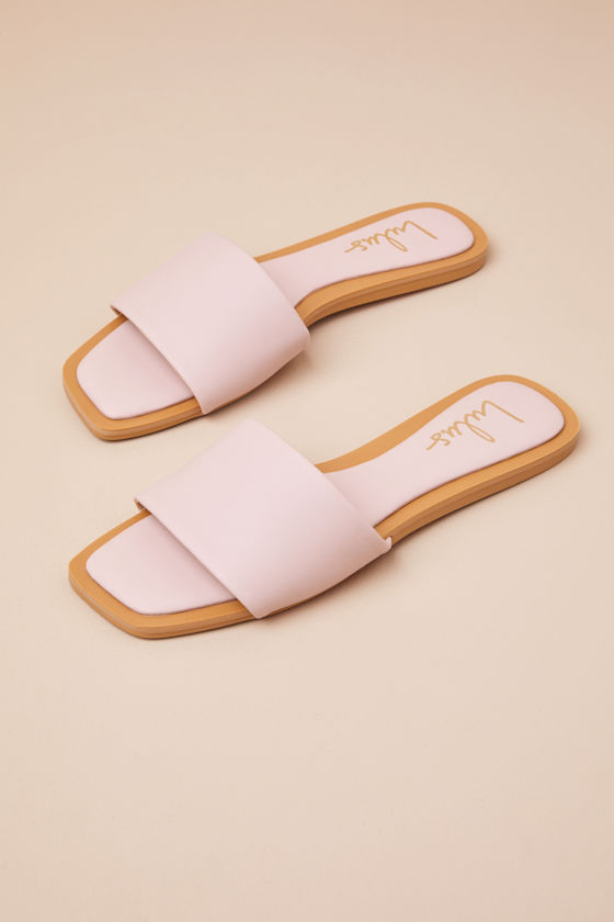 Brenner Baby Pink Flat Square-Toe Slide Sandals