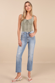 Karely Light Wash Denim High-Rise Distressed Mom Jeans