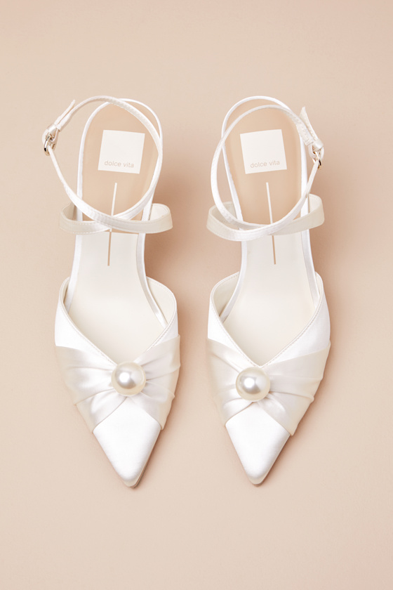Kaysey Vanilla Satin Pearl Pointed-Toe Ankle Strap Pumps 3