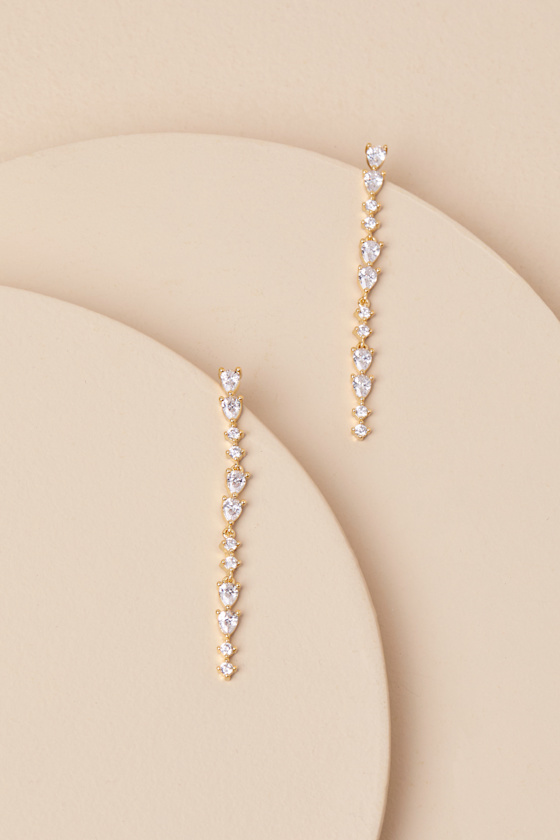 Lulus Shahar Gold Rhinestone Drop Earrings In Gold