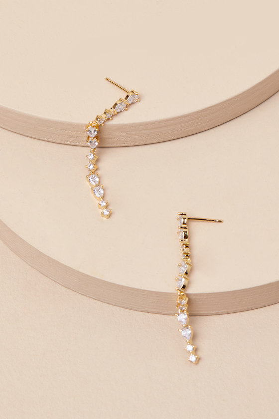 Lulus Shahar Gold Rhinestone Drop Earrings In Gold