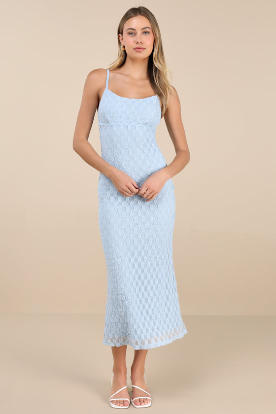 Lucky Girl Light Blue Sleeveless Lace Midi Dress 2