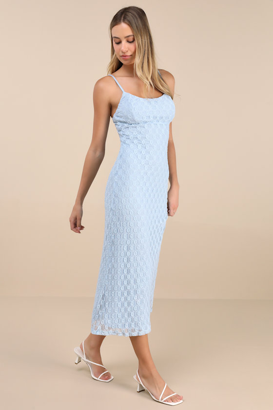 Lucky Girl Light Blue Sleeveless Lace Midi Dress 3