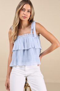 Tiers to Summer Blue Tie-Strap Tiered Tank Top 1