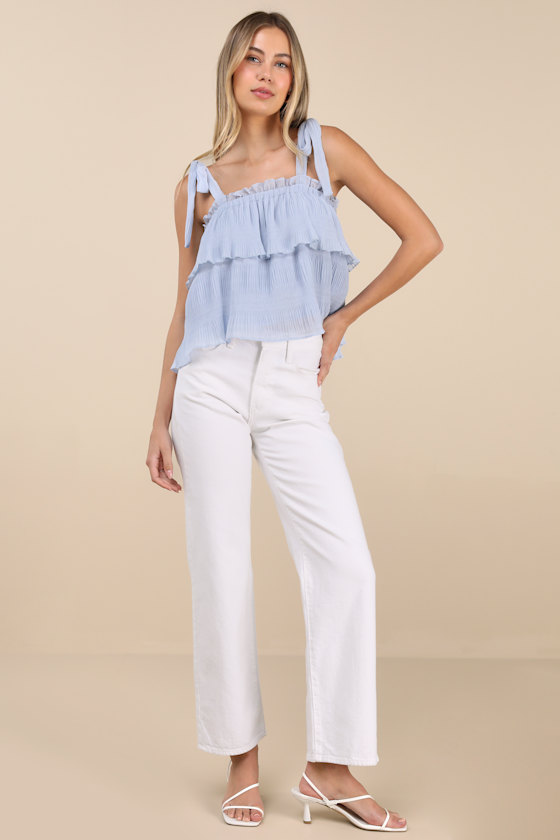 Lulus Tiers To Summer Blue Tie-strap Tiered Tank Top In Blue
