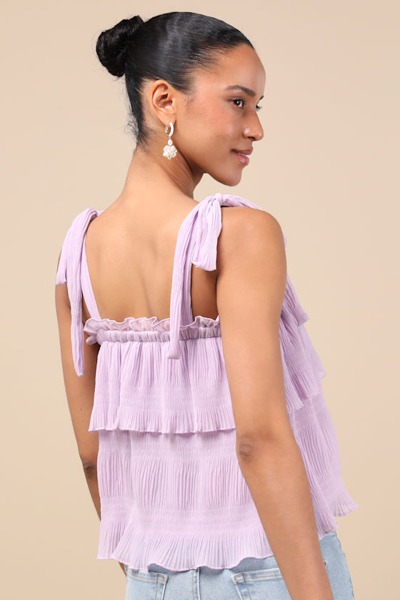Lulus Tiers To Summer Lavender Tie-strap Tiered Tank Top In Purple