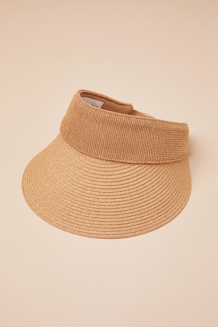 Tan Straw Visor Hat - Straw Woven Visor - Woven Visor Sunhat 