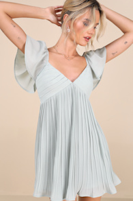 Amalfi Coast Mint Blue Pleated Flutter Sleeve Mini Dress 4
