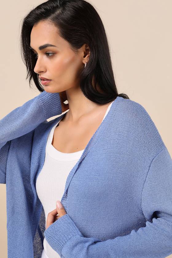 Blue Cardigan Sweater - Lightweight Knit Cardi - Cardigan Sweater