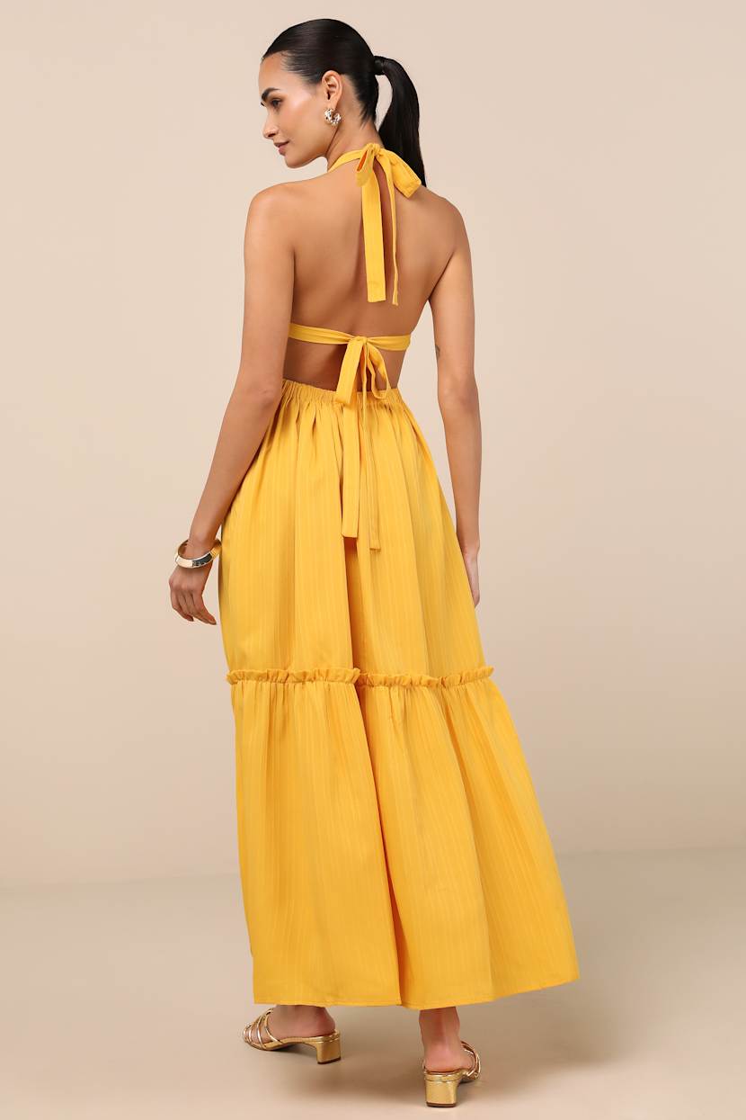 Marigold Yellow Maxi Dress - Halter Dress - Tie-Back Tiered Dress - Lulus