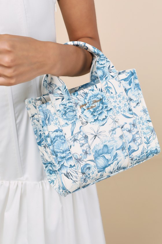 BETSEY JOHNSON TOILE BLUE CROSSBODY MINI TOTE BAG