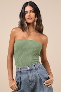 Lautaro Green Ribbed Strapless Crop Top