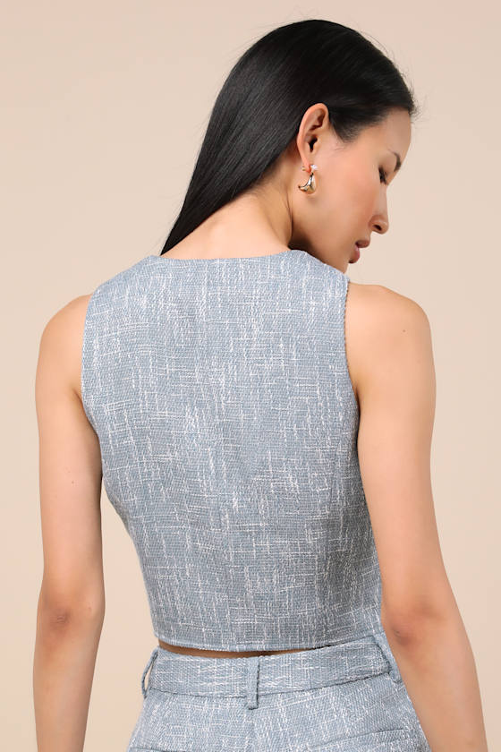 Lulus Alfonsa Light Blue Tweed Button-front Vest Top In Light Blue