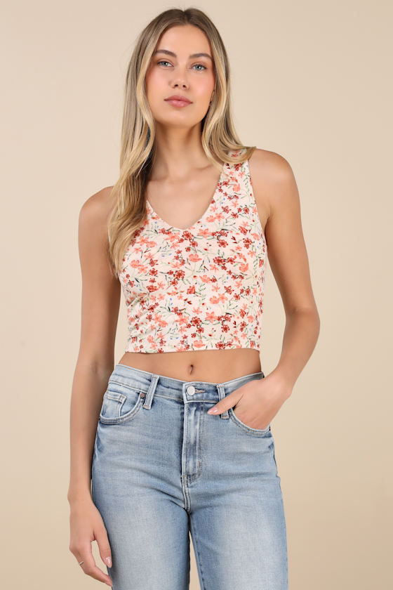 Feel Like Dancing Cream Multi Floral Print Crop Top 3