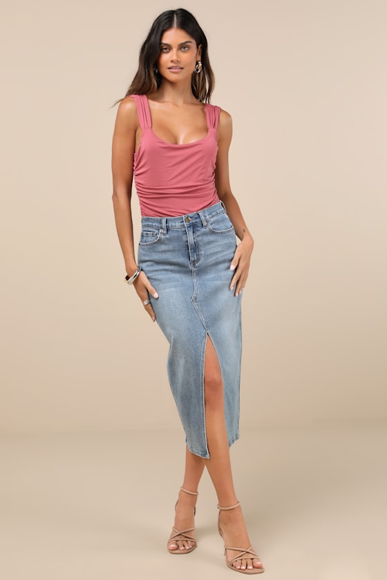 LULUS CUT OUT FOR SUMMER RUSTY ROSE RUCHED TIE-BACK BODYSUIT