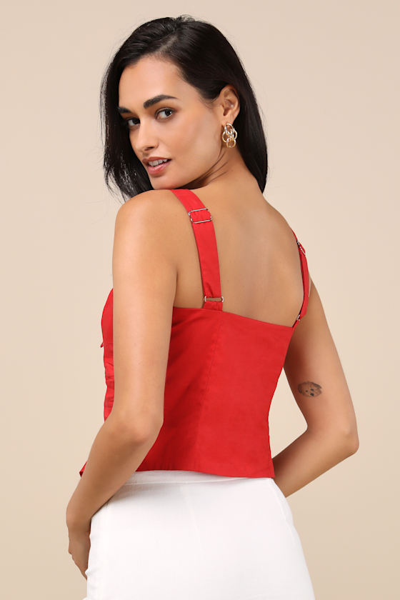 Earlene Red Tie-Front Button-Up Tank Top 3