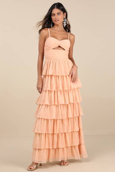 chinese dress ladies Orange Peach Floral Linen Blend Maxi Dress - All Dresses main image 1