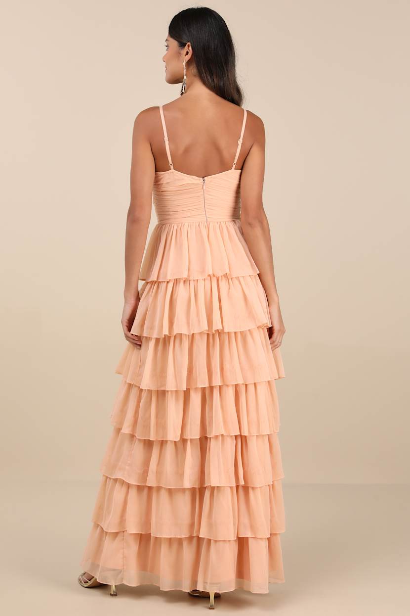Arata Peach Cutout Tiered Maxi Dress