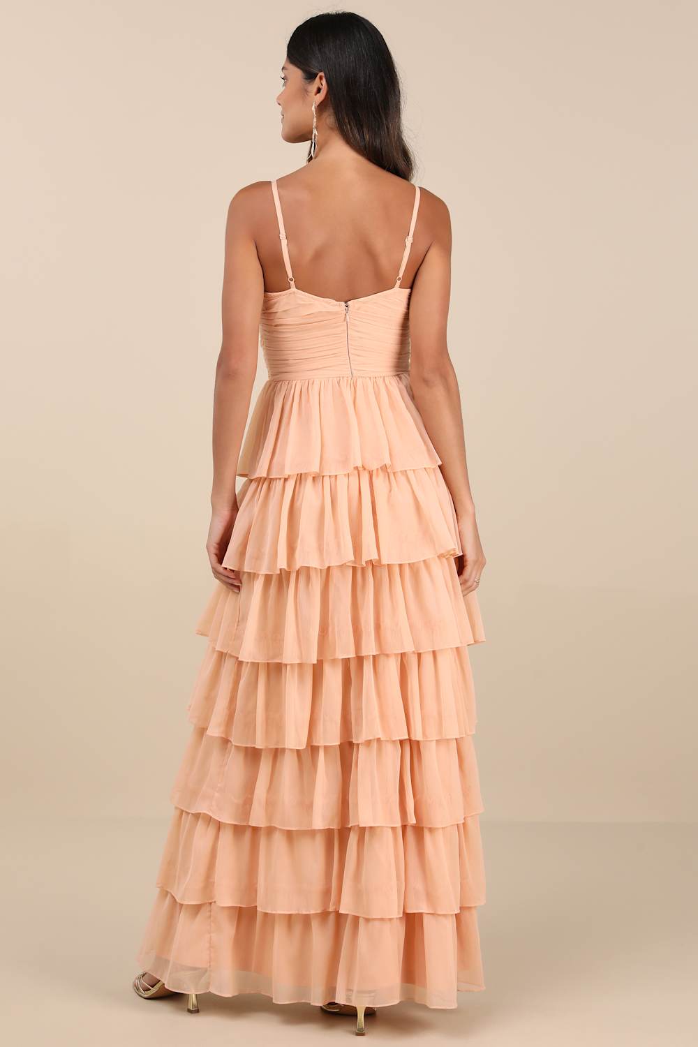Arata Peach Cutout Tiered Maxi Dress