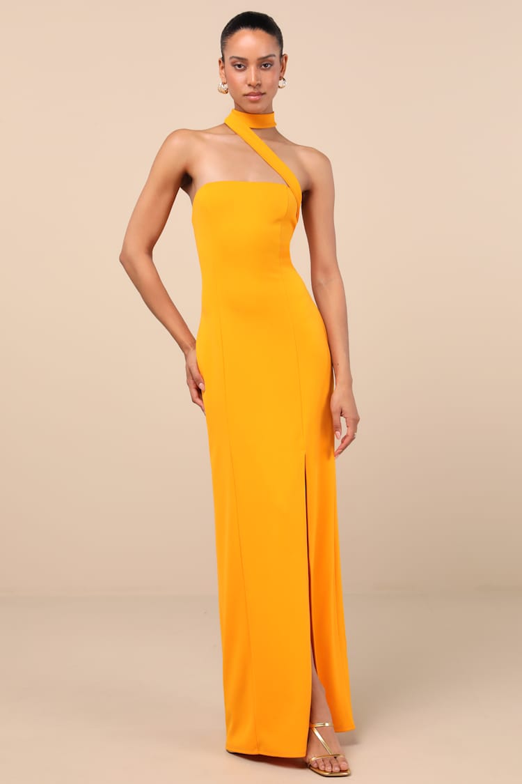 Seraphina Golden Yellow Asymmetrical Column Maxi Dress