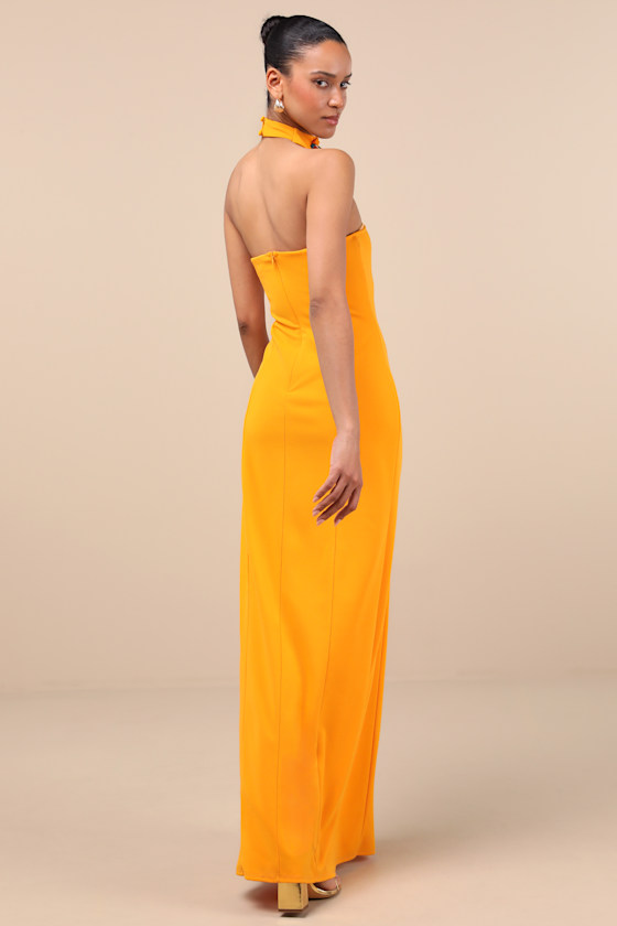Seraphina Golden Yellow Asymmetrical Column Maxi Dress 4