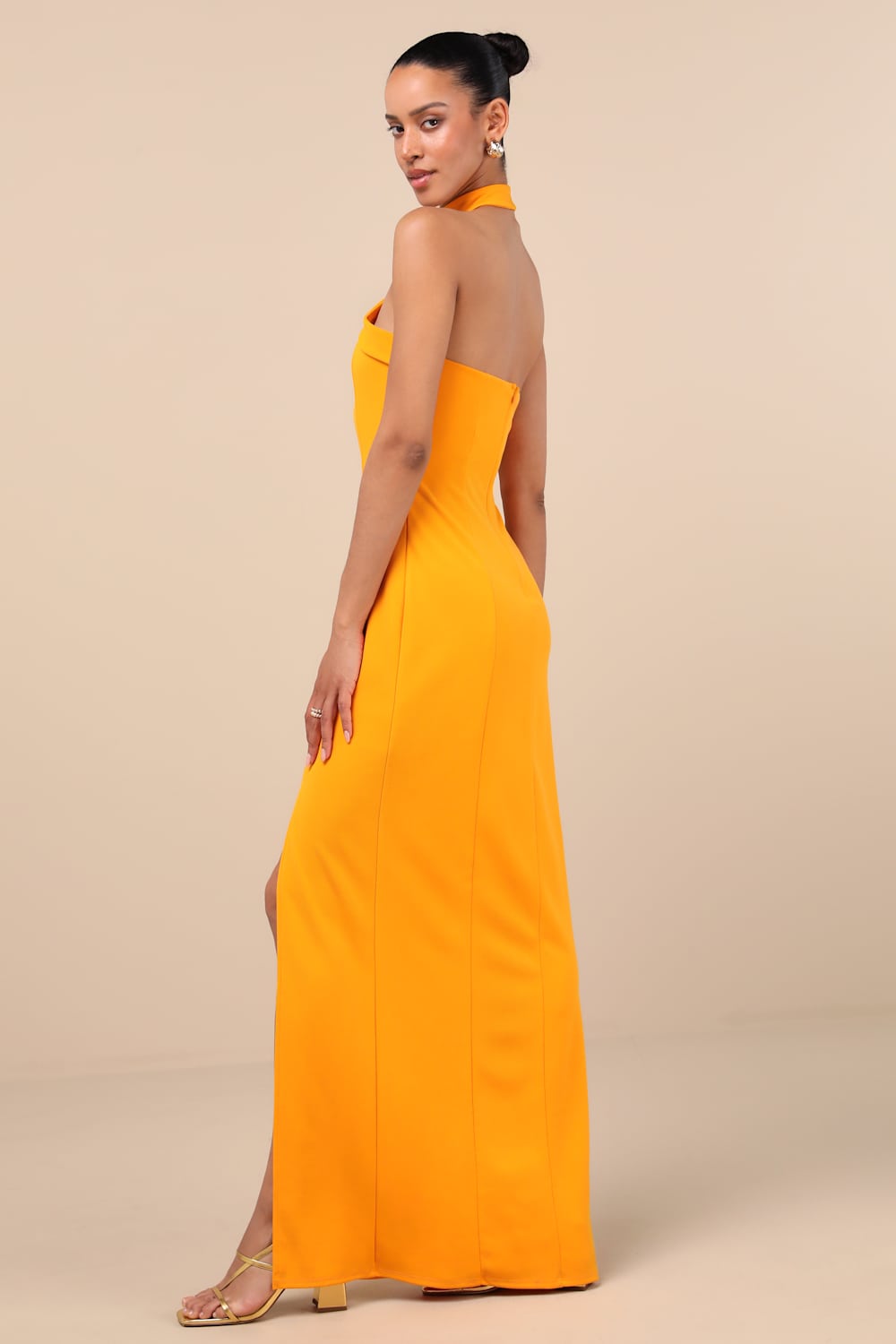Seraphina Golden Yellow Asymmetrical Column Maxi Dress