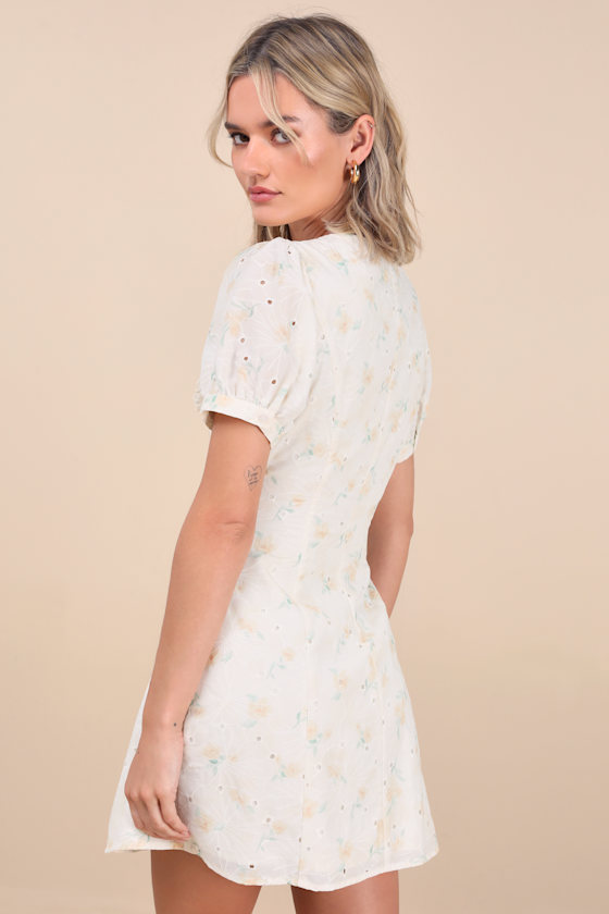 Lulus Natasa Light Yellow Floral Button-front Mini Dress In Light Yellow
