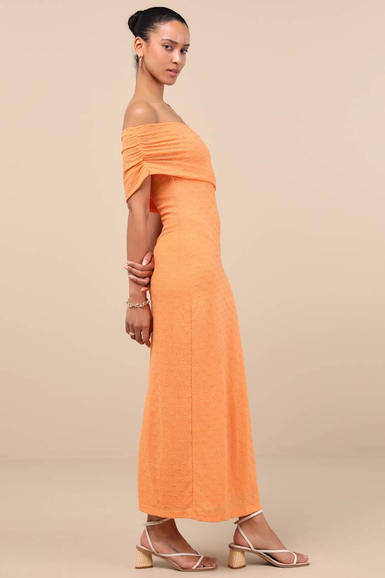 Domicia Light Orange Ribbed One-Shoulder Maxi Dress
